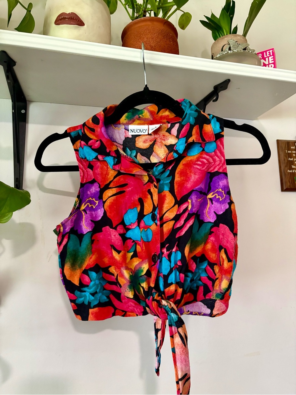 OVO Bold Tropical Tie-Front Crop Top - Black, Pink, Orange, Blue, Purple